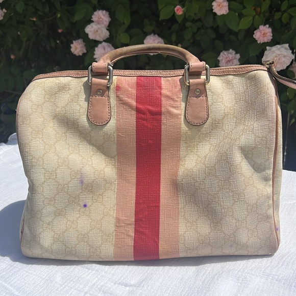 Gucci Script Web Boston Bag GG Coated Canvas.❤️ - Picture 4 of 17